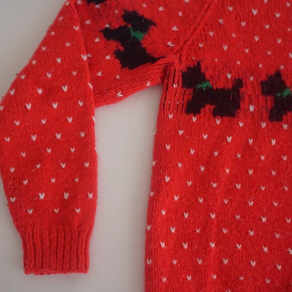 Handmade Red Knit with Black Scottish Terrier 100% Wool Mock Neck Sweater M - Picture 8 of 12